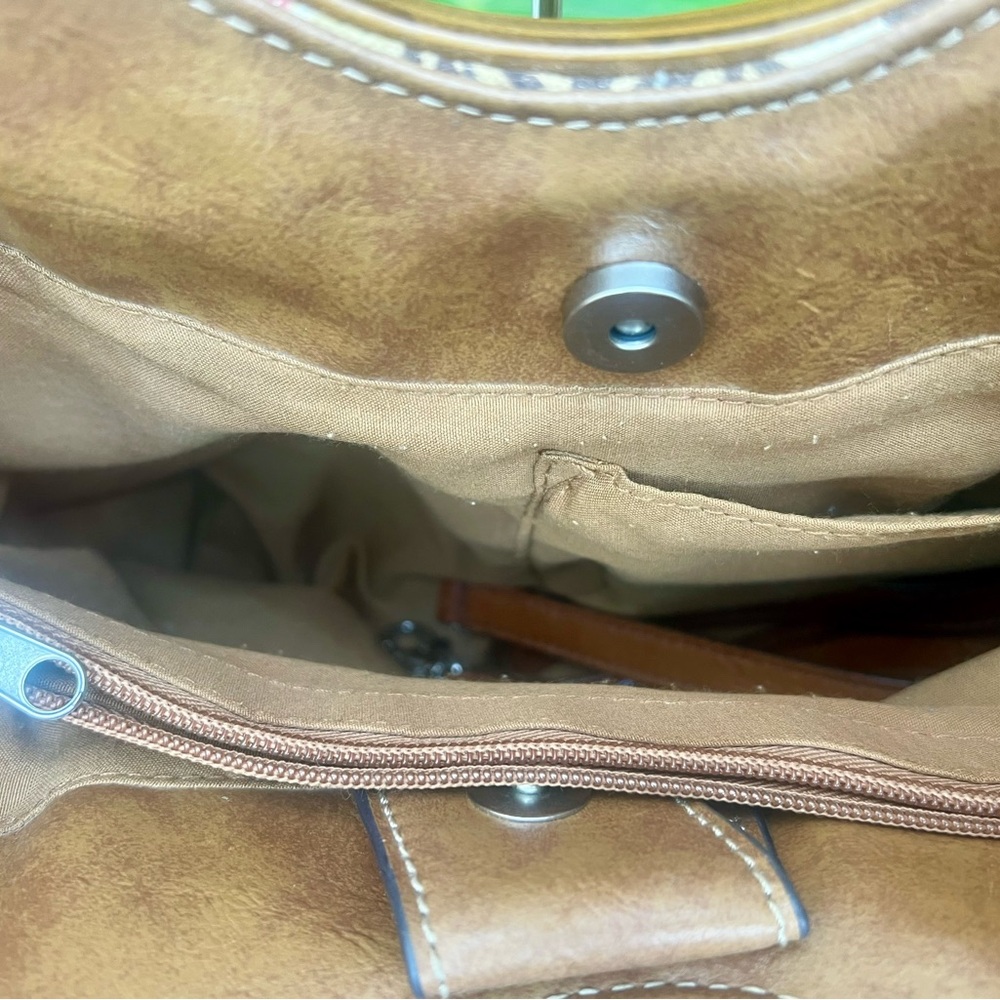 Beautiful, Relic Vintage Canvas Leaf Handbag Wooden Handles Collection 14" Purse - Picture 4 of 4